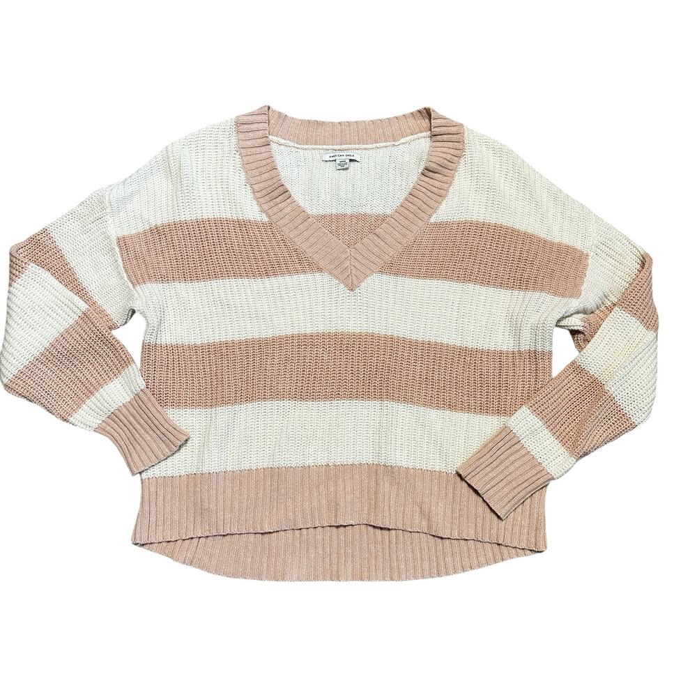 American Eagle Small Knit Sweater Dusty Rose Pink And White